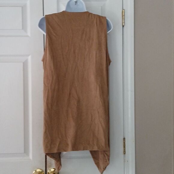 Bobeau  tan faux suede long vest open front waterfall duster  Sz M NWOT - Picture 4 of 7